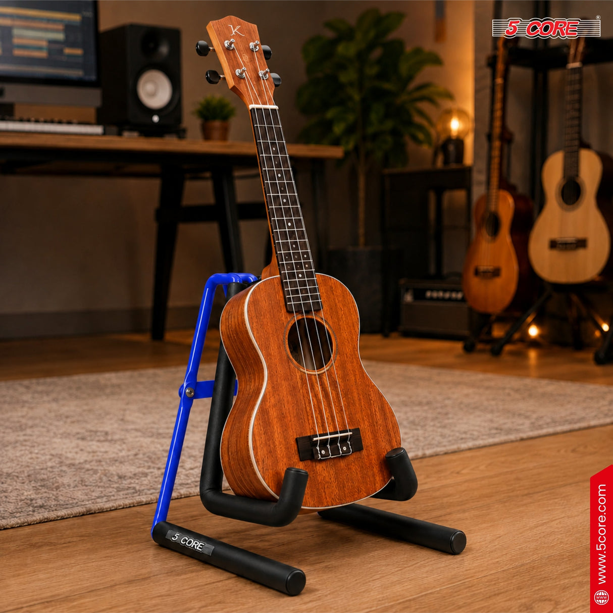 5 Core Ukulele Stand A Frame Metal Body w Soft Padded Arms Support Banjo Ukuleles Mini Guitar Violin Blue