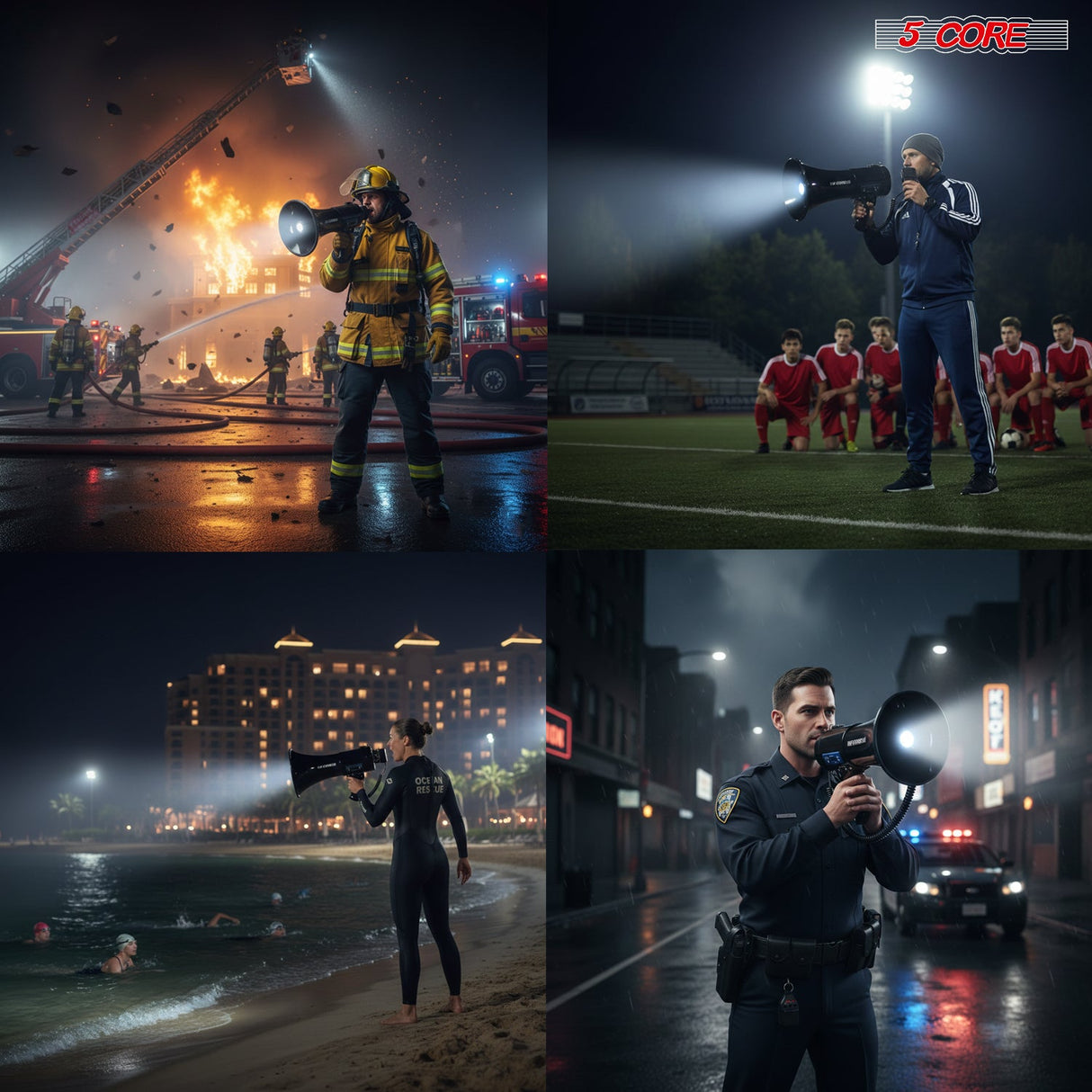 5 Core Megaphone 50W Bluetooth Rechargeable Bullhorn 1100 Yards Loud Siren w LED/USB/SD/AUX