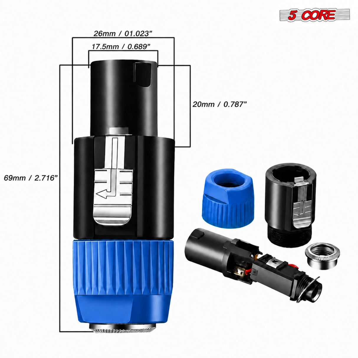 5 Core Speakon Adapter High Quality Audio Jack Male Audio Pin Speaker Adapter Connector