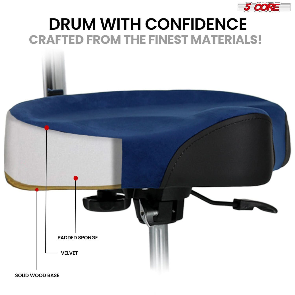 5 Core Drum Throne w Backrest 4" Padded Stool Airlift 25" Adjustable Drummer Stool 441Lb Capacity