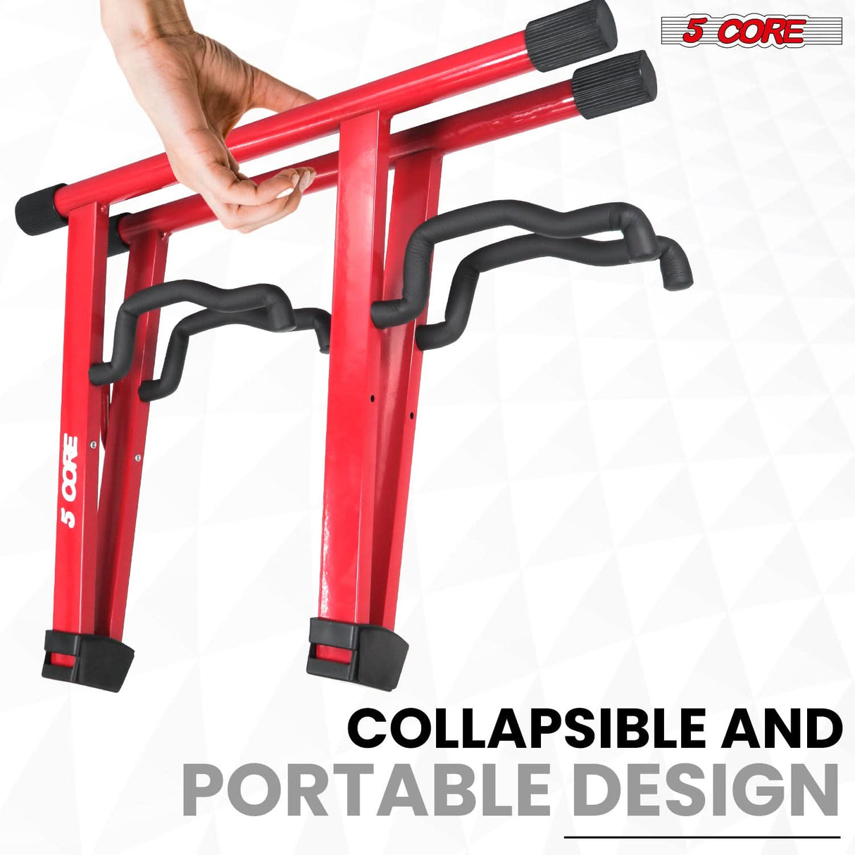 5 Core Double Guitar Stand A Frame Shape w Foam Arms Supports Acoustic Electric Bass Ukulele Banjo