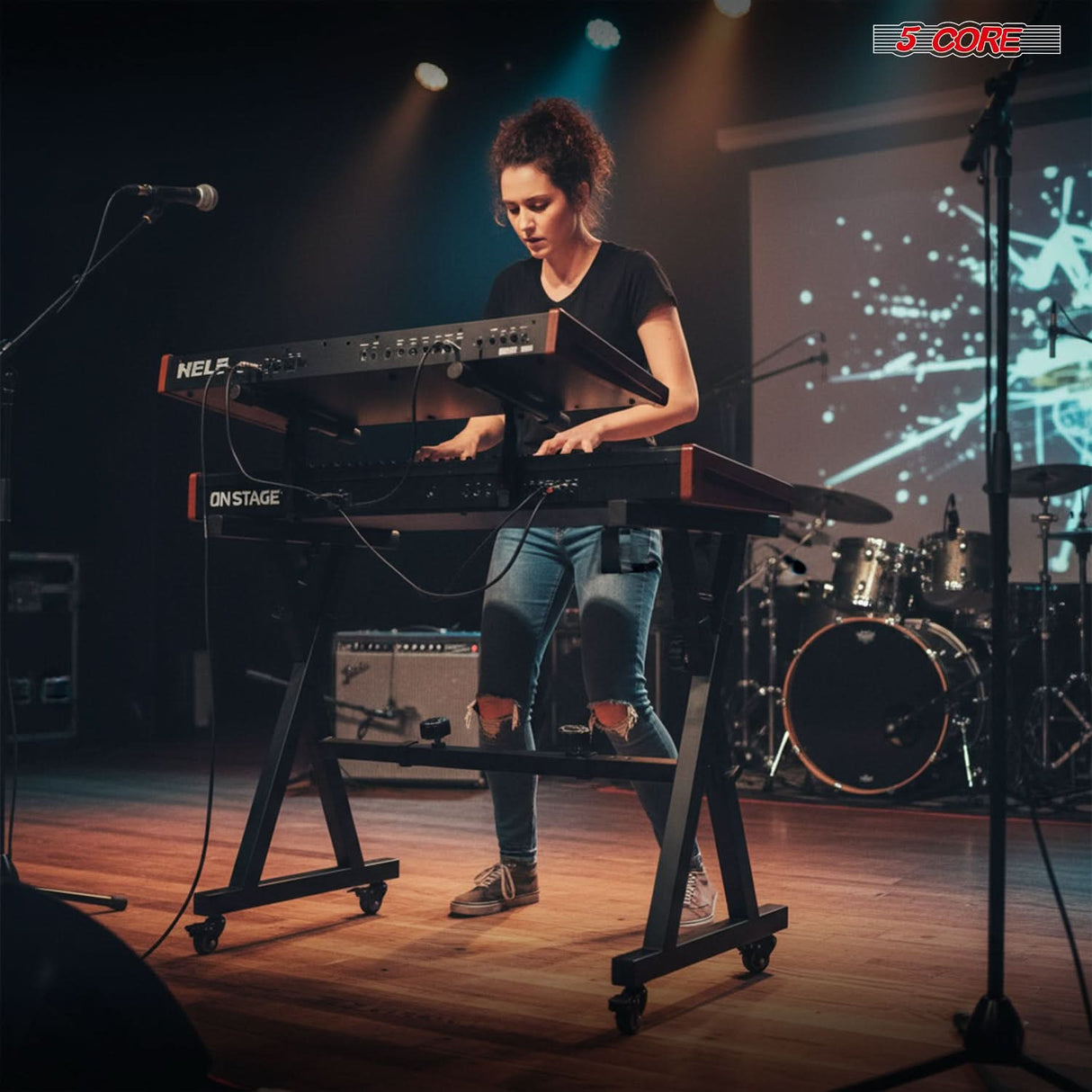 5Core Keyboard Stand Adjustable Height 36.5" Width 32.5” Z Style Electric Piano Riser 250Lb Capacity