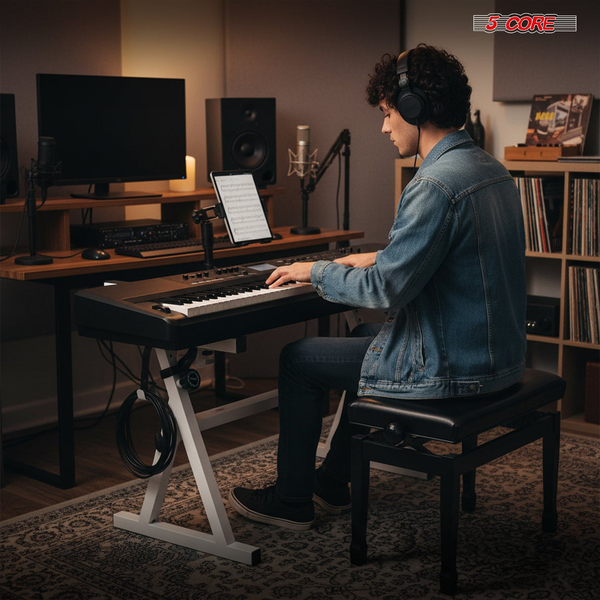 5Core Keyboard Stand Adjustable Height 34.5" Width 32.5” Z Style Electric Piano Riser 250Lb Capacity