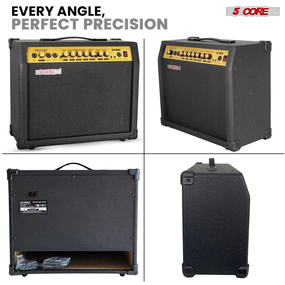 5 Core Guitar Amplifier 80 Watt Electric Amp w Built in 10" Speaker Portable Mini Practice Amps