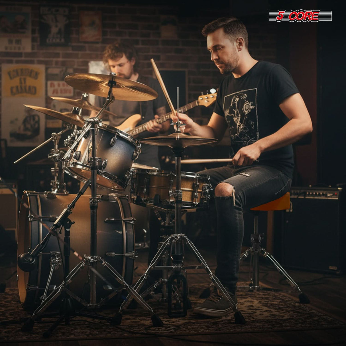 5 Core Drum Throne 4" Thick Padded Guitar Stool 441Lb Capacity 20-26” Adjustable Drummer Chair