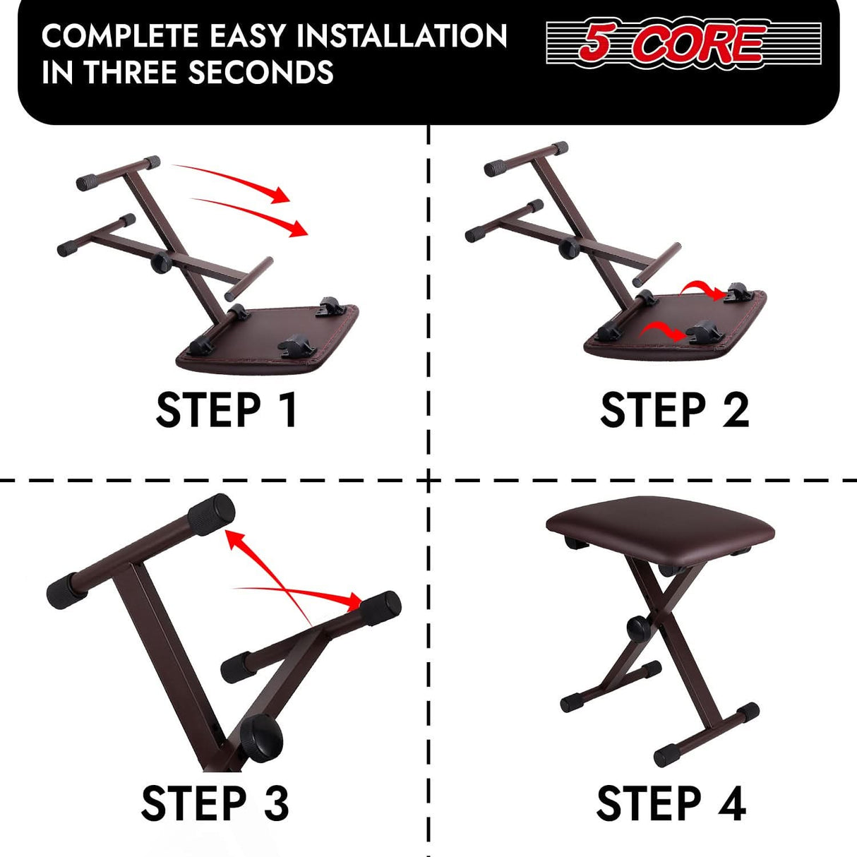 5 Core Keyboard Bench 2 Inch Padded Cushioned Piano Stool Height Adjustable 19" Guitar Seat Portable