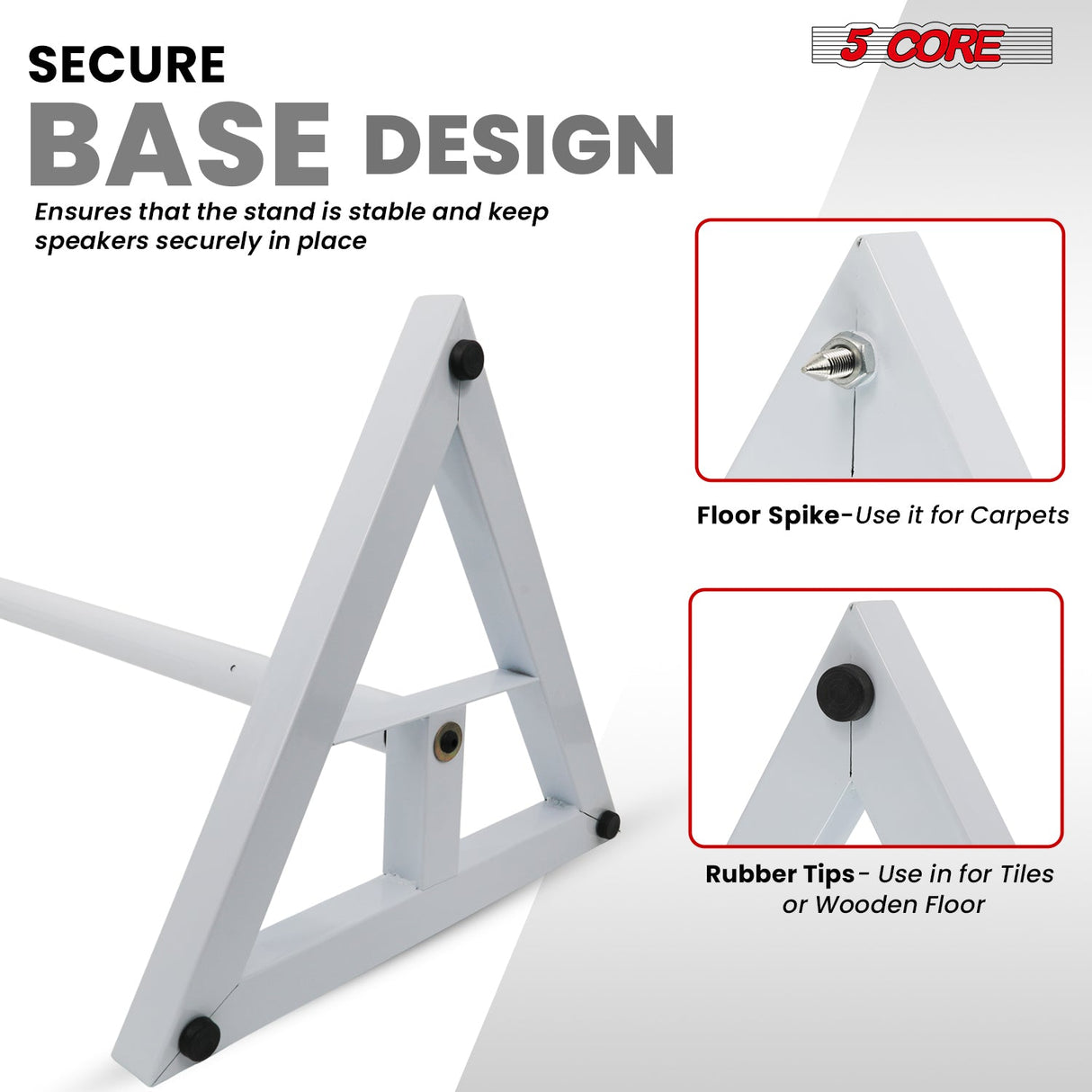 5 Core Speaker Stand Heavy Duty Adjustable Telescoping Height Triangle Base 100Lb Capacity