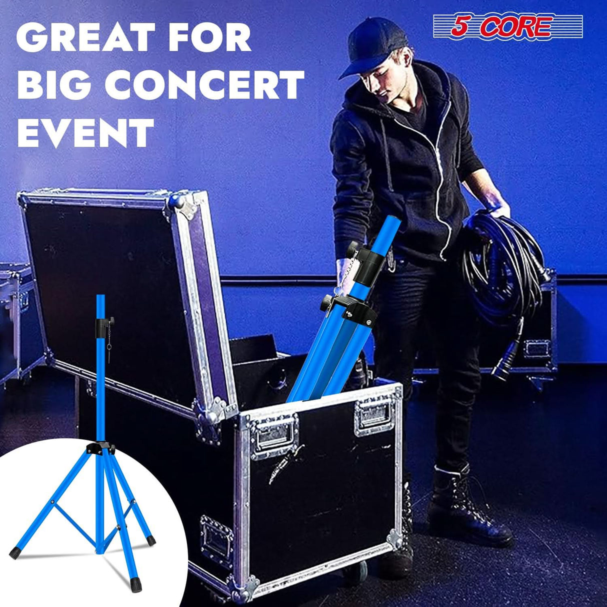 5Core Speaker Stand Tripod 2Pcs Tall Adjustable 72 Inch DJ Studio Monitor Stands Pole Mount