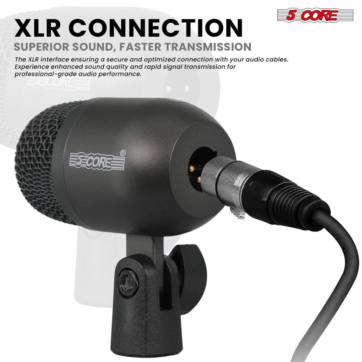 5 Core Drum Microphone Kit 9Pc All Metal Drummer Mics Tom/Snare & Cymbals Wired Instrument Drums Set