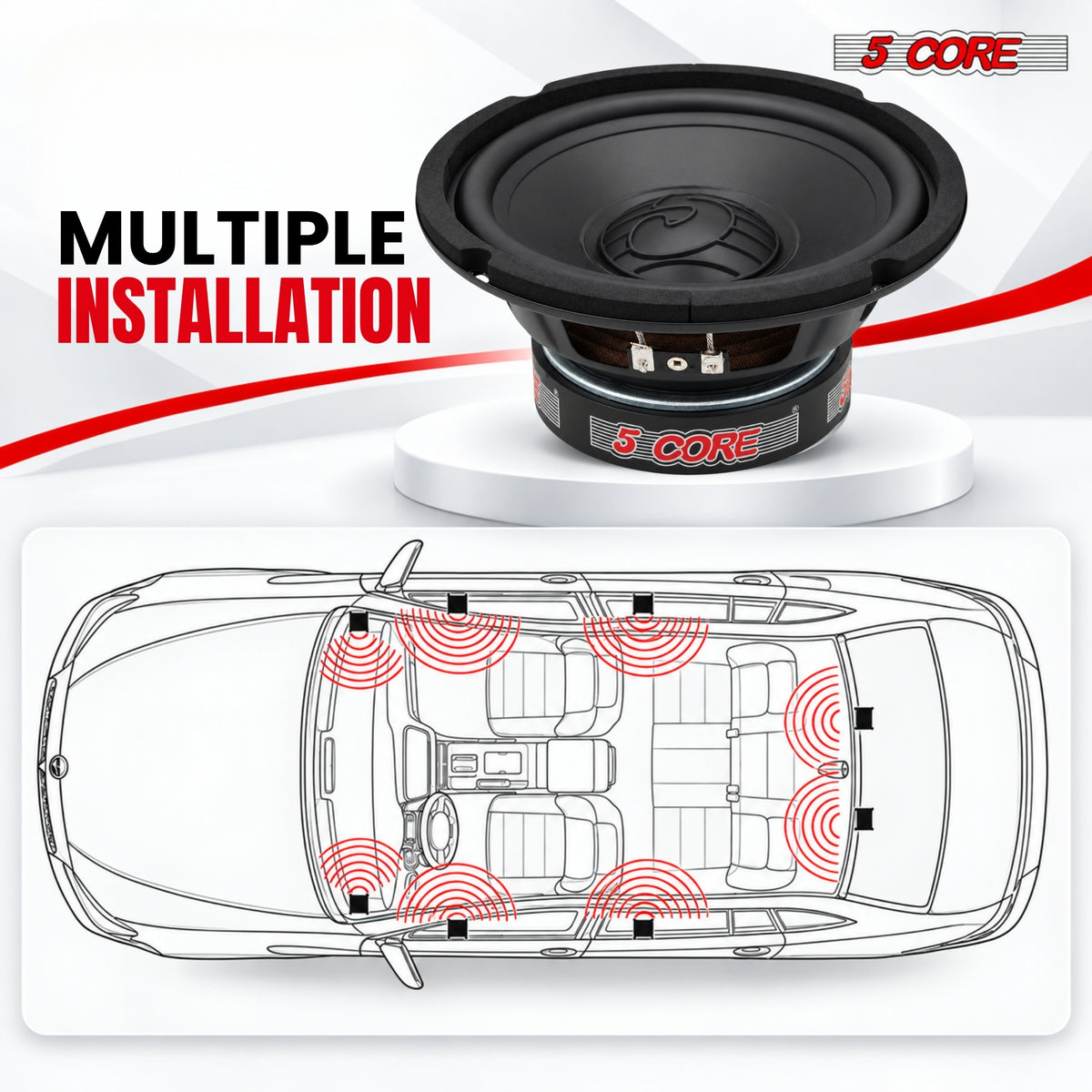 5 Core 8 Inch Subwoofer Pair 200W Car Audio Woofer 4 Ohm Replacement Deep Bass Loud Speaker