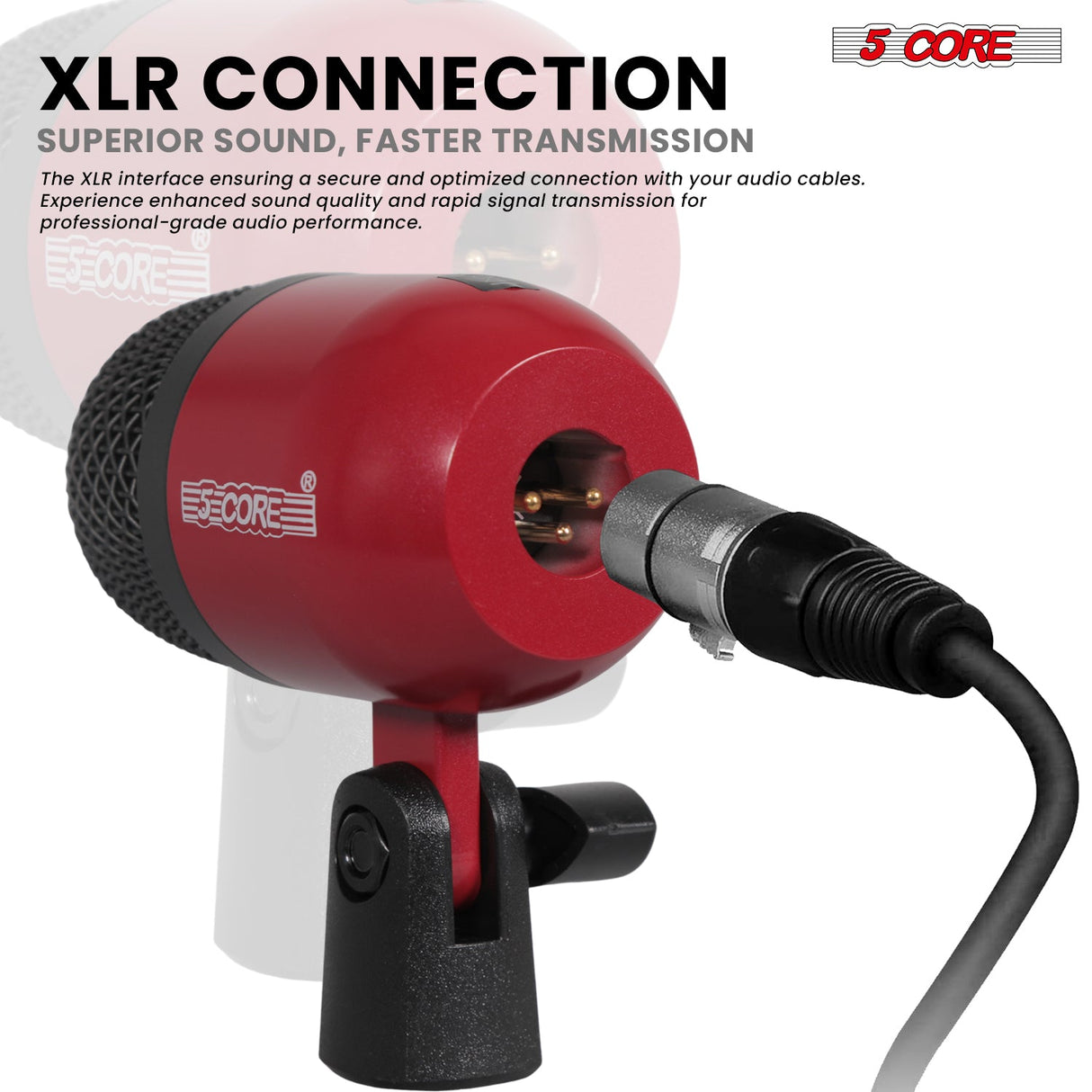 5 Core Drum Microphone Kit 9Pc All Metal Drummer Mics Tom/Snare & Cymbals Wired Instrument Drums Set