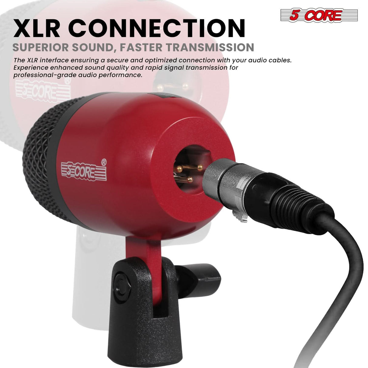 5 Core Drum Microphone Kit 9Pc All Metal Drummer Mics Tom/Snare & Cymbals Wired Instrument Drums Set