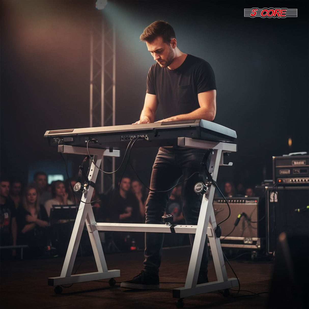 5Core Keyboard Stand Adjustable Height 36.5" Width 32.5” Z Style Electric Piano Riser 250Lb Capacity