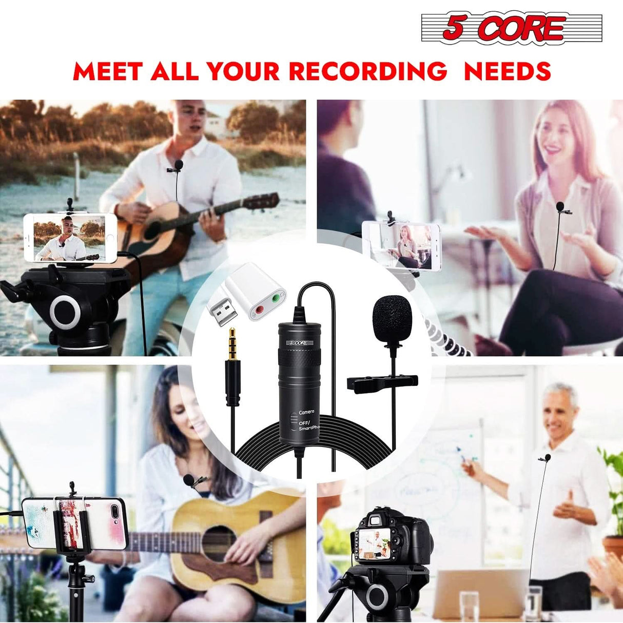 5Core Lavalier Microphone Clip On Professional Grade 3.5mm Lav Lapel Mic Omnidirectional