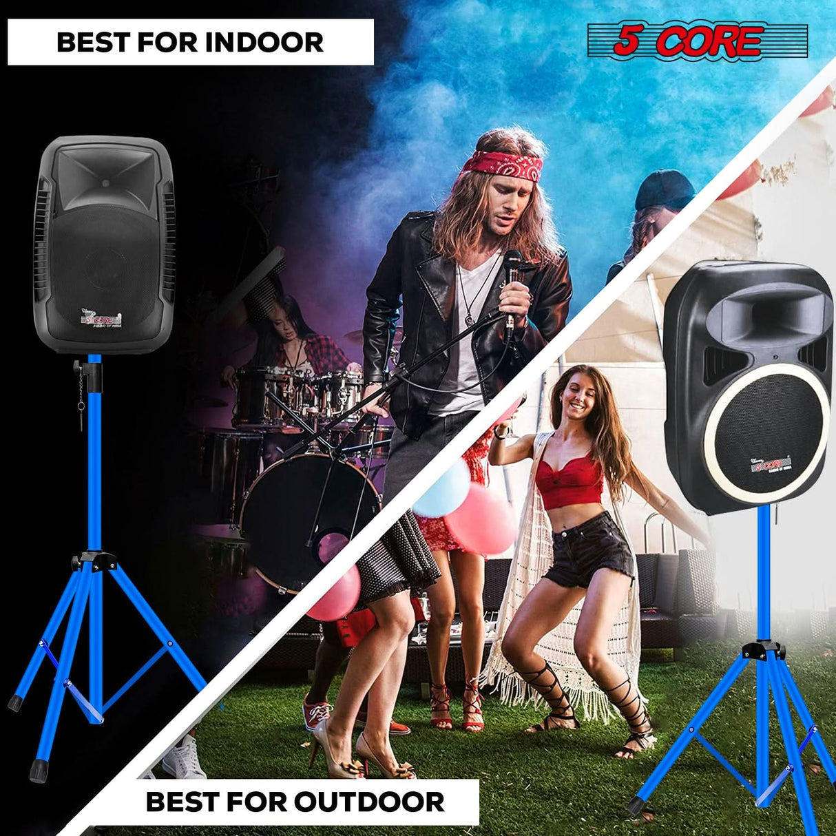 5 Core Speaker Stand Pair Adjustable PA DJ Tripod Stands Heavy Duty w 35mm Insert 132 Lbs Capacity