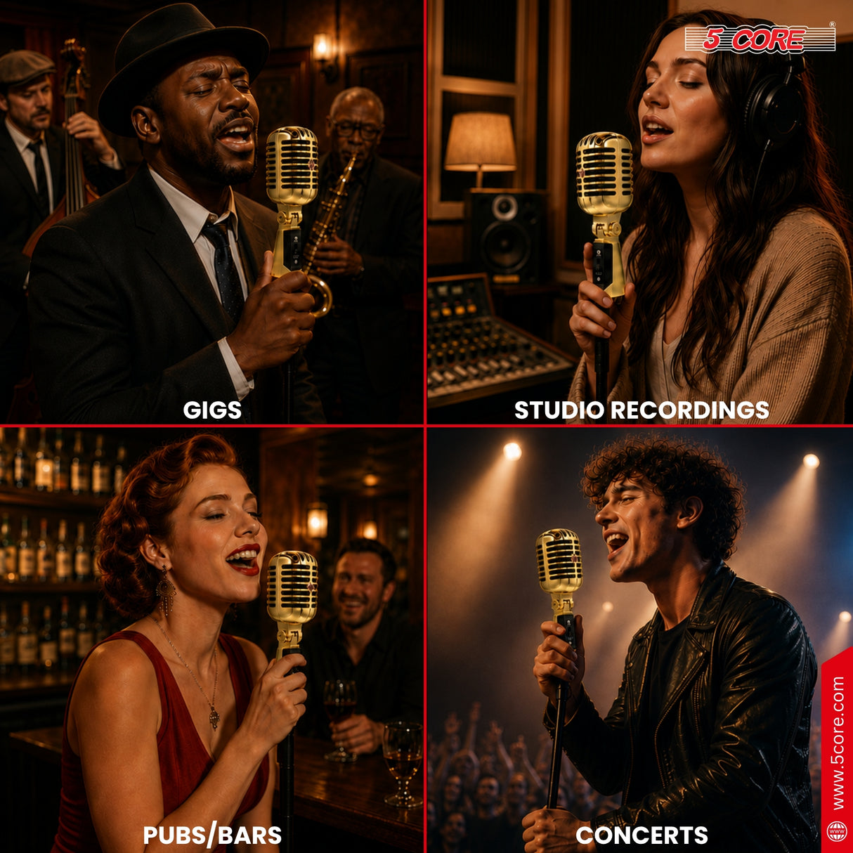 5Core Vintage Microphone Classic Dynamic Professional XLR Studio Retro Style Mic Gold