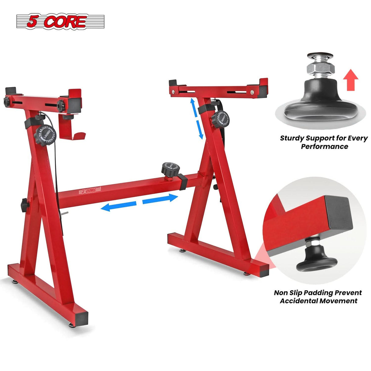 5Core Keyboard Stand Z Style Heavy Duty Sturdy Piano Riser Height Adjustable Holder Red