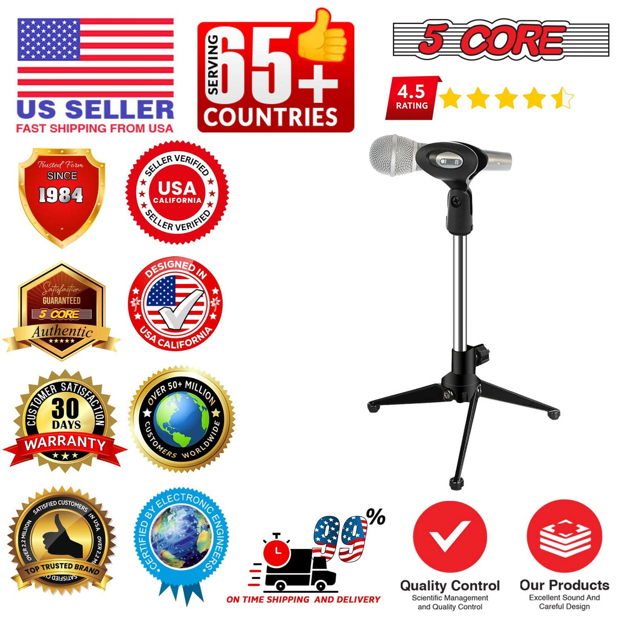 5Core Desktop Mic Stand Tripod studio recording tabletop mic holder view