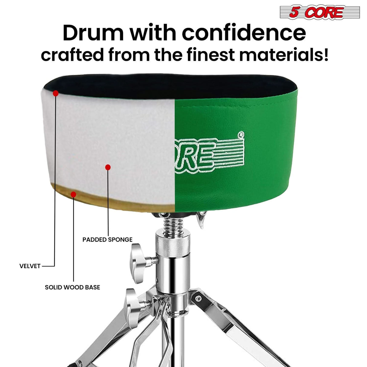 Comfortable padded drum throne for professional music setups