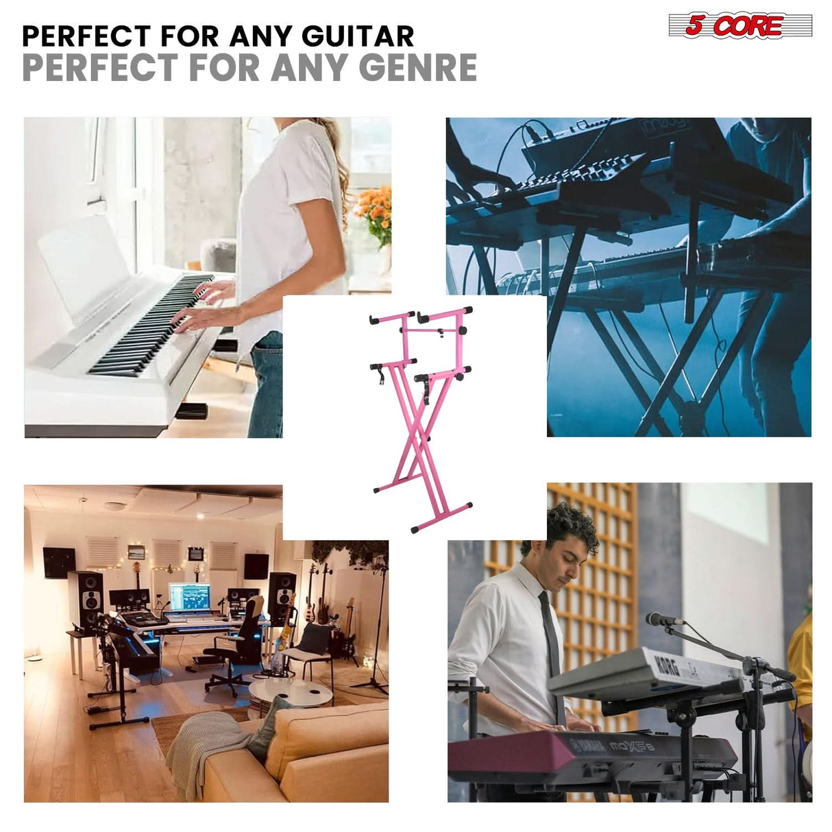 5 Core 2 Tier Keyboard Stand Combo Heavy Duty Adjustable Piano Stand with Extension Arm