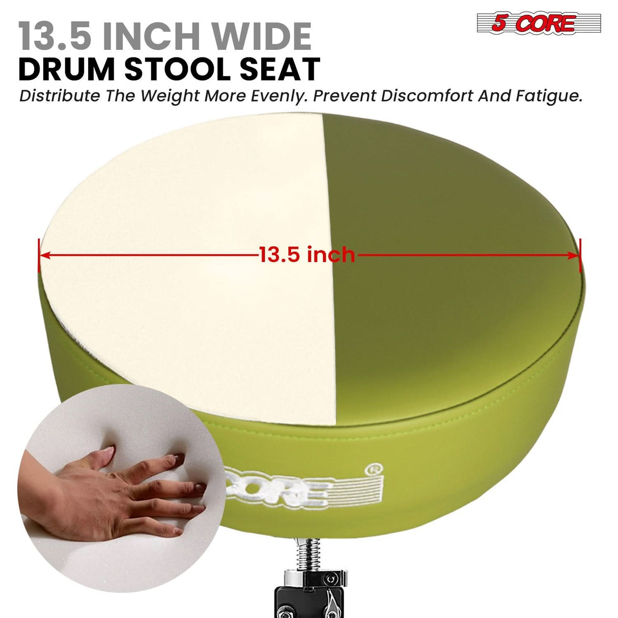 5 Core Drum Throne 4" Thick Padded Guitar Stool 441Lb Capacity 20-26” Adjustable Drummer Chair