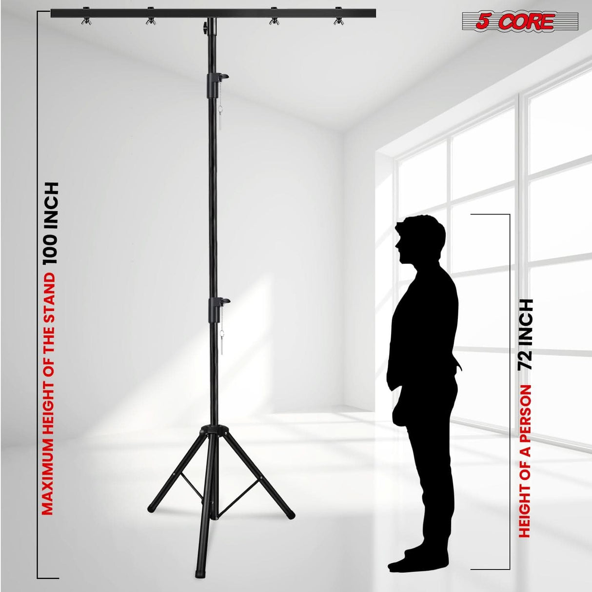 5 Core DJ Light Stand Pair Height Adjustable 39-100" Heavy Duty Tripod Stage Lights Stands w Light T Bar