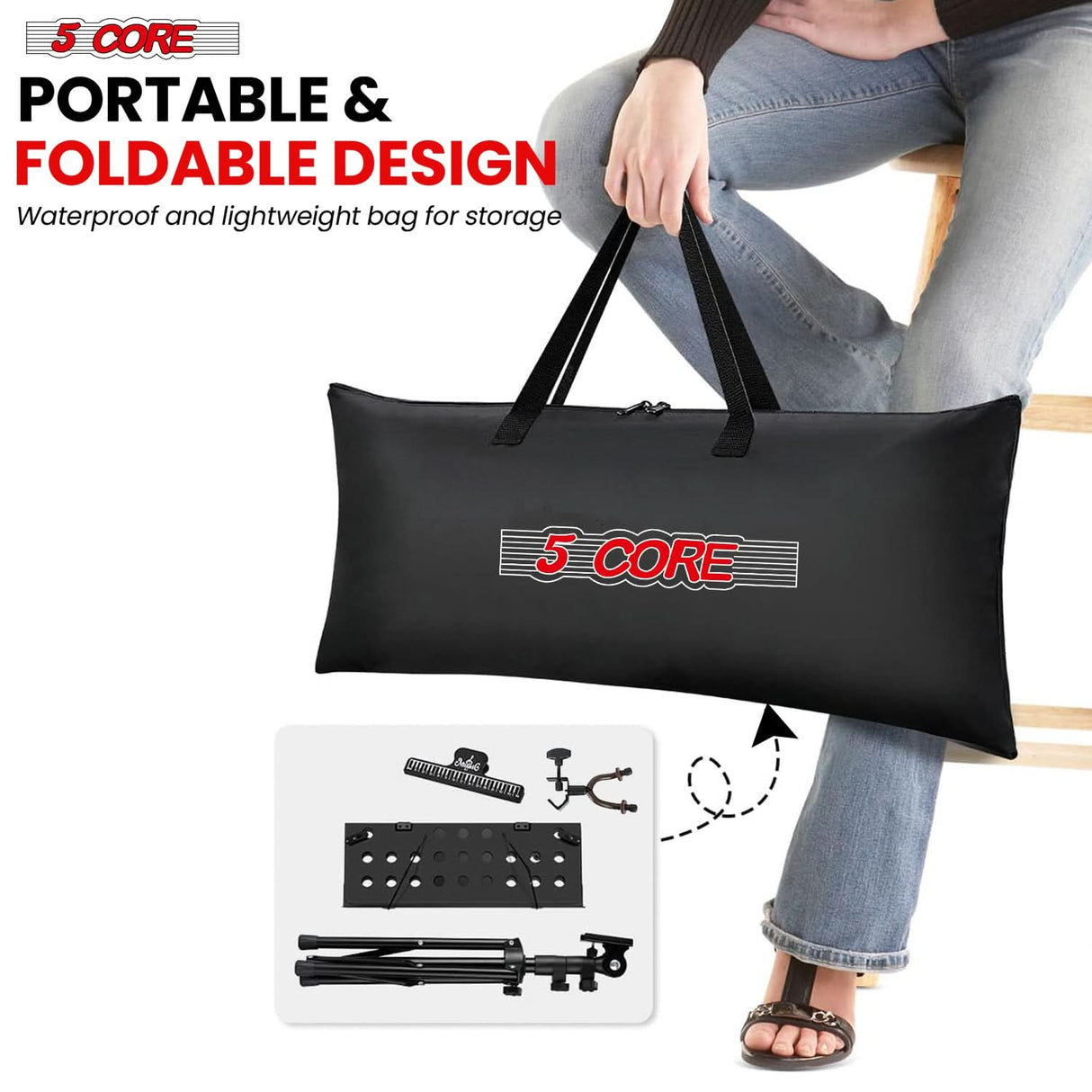 5 Core Music Stand Adjustable Desktop Book Stands Portable Sheet Holder All Metal Foldable Bookstand