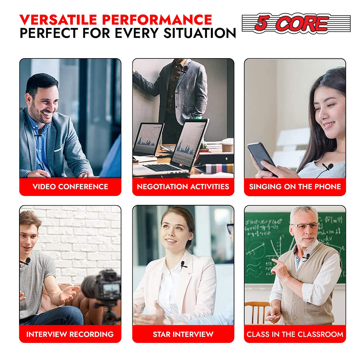 5 Core Microphone 2Pcs Lavalier Mic Wearable Omnidirectional Condenser 3.5mm Body Microfono