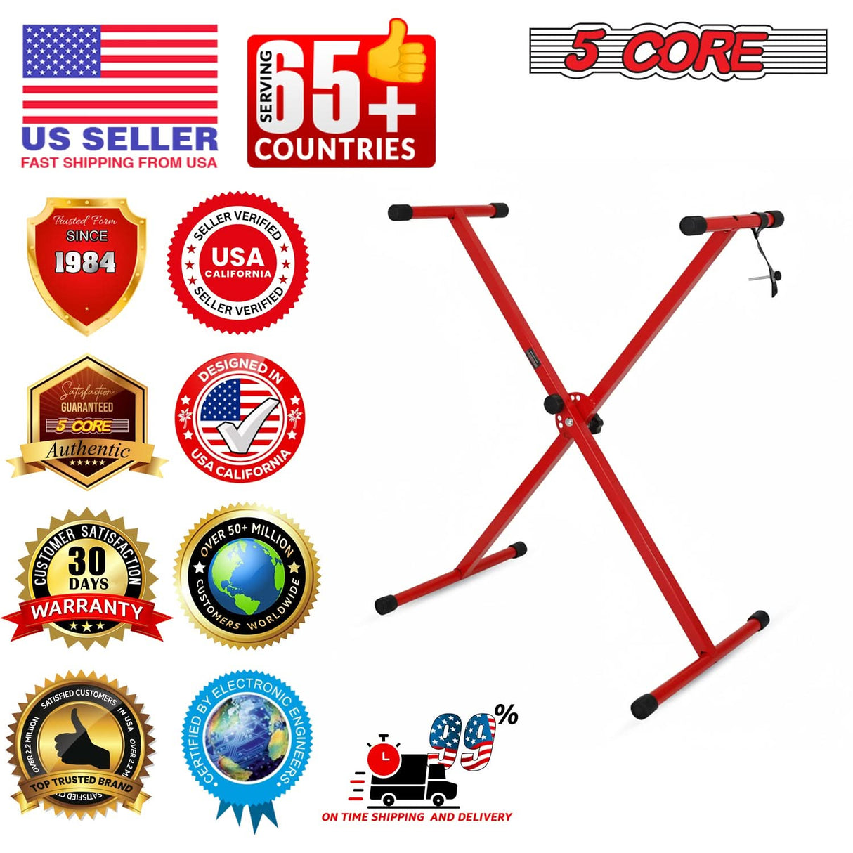 5 Core Keyboard Stand X Shape Adjustable Foldable Portable Key Board Stands w Locking Strap