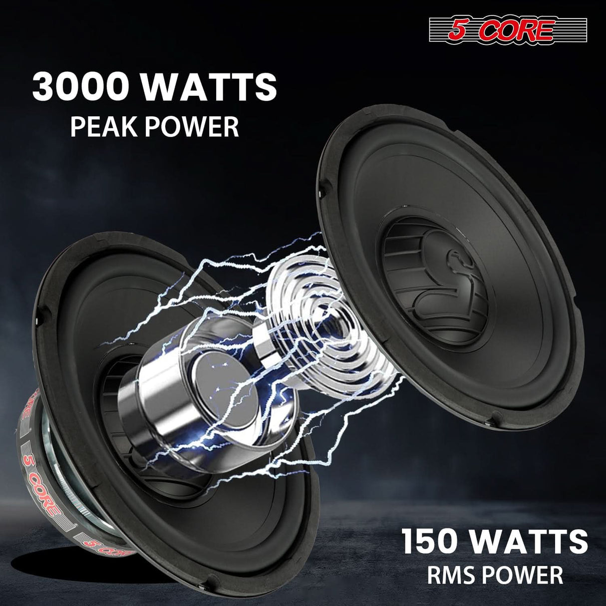 5 Core Car Subwoofer 2Pc 10" 3000W Pro Audio Deep Bass Component Sub Woofer 4Ohm Replacement Speaker