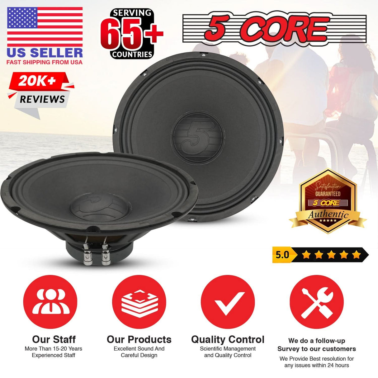 5 Core 12 Inch Car Audio Speaker 200W 4 Ohm Loud Clear Sound Replacement Component Driver