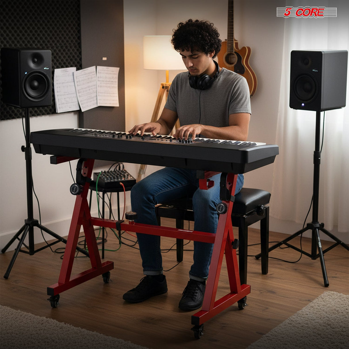 5Core Keyboard Stand Adjustable Height 36.5" Width 32.5” Z Style Electric Piano Riser 250Lb Capacity