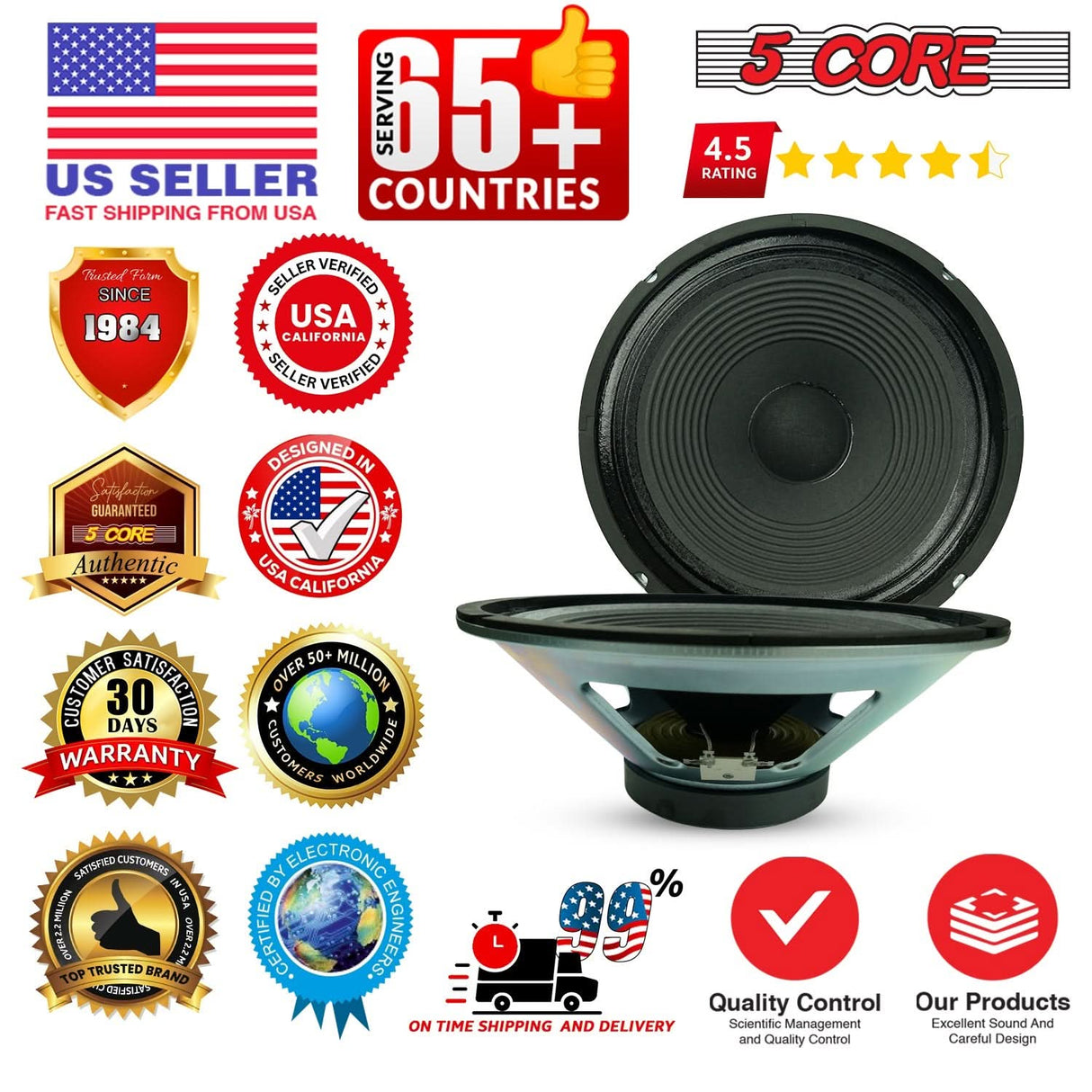 5 Core 12 Inch Guitar Speaker 300W Replacement 8 Ohm Amplifier Cabinet Driver