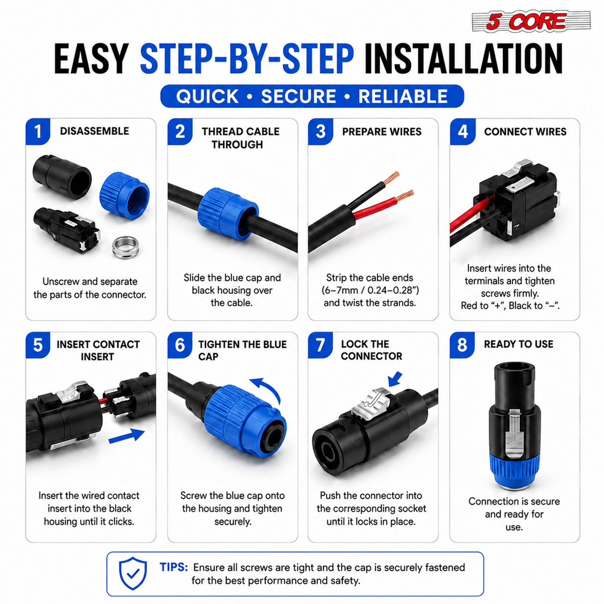 5 Core Speakon Adapter High Quality Audio Jack Male Audio Pin Speaker Adapter Connector