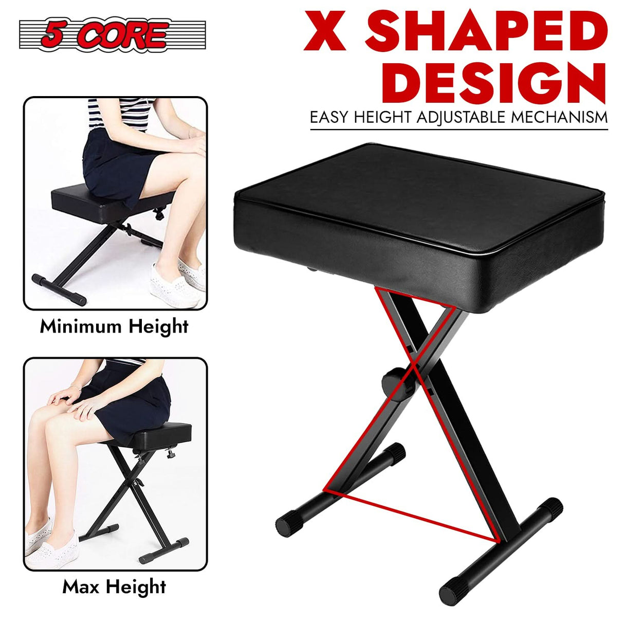 5 Core piano stool compact portable design folded view