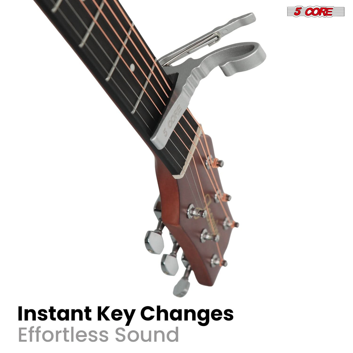 5 Core Guitar Capo Pair Quick Change Acoustic Electric String Clip Banjo Mandolin Or Ukulele Silver