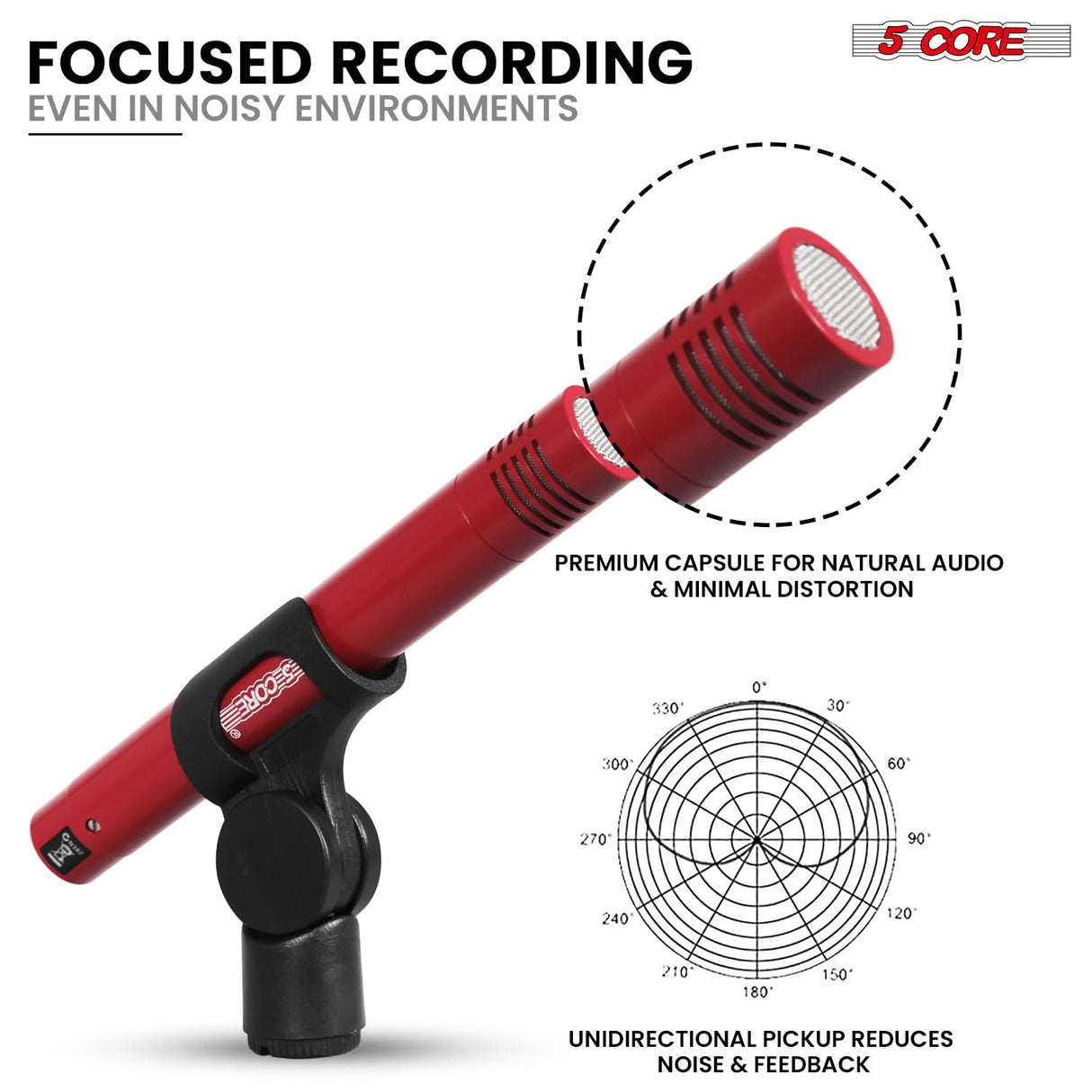 5 Core Drum Microphone Kit 9Pc All Metal Drummer Mics Tom/Snare & Cymbals Wired Instrument Drums Set