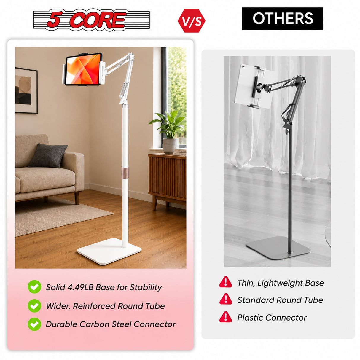 5 Core Tablet Floor Stand 360° Rotatable Adjustable Overhead Universal Bed Phone iPad Stand