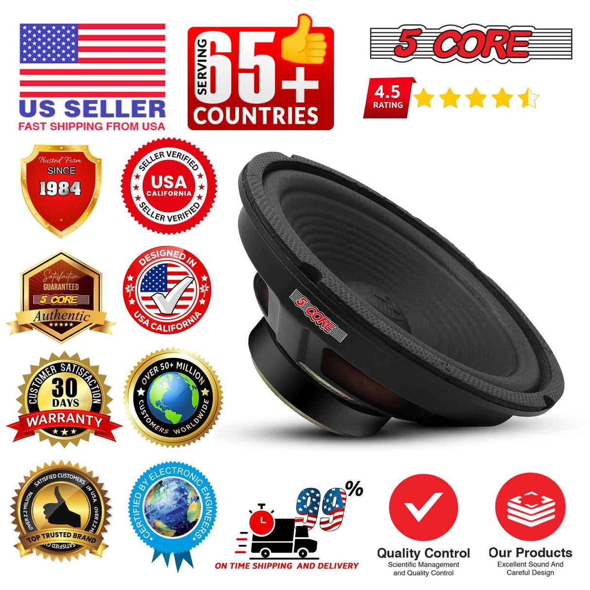 5 Core car woofer subwoofer deep bass audio pair display view