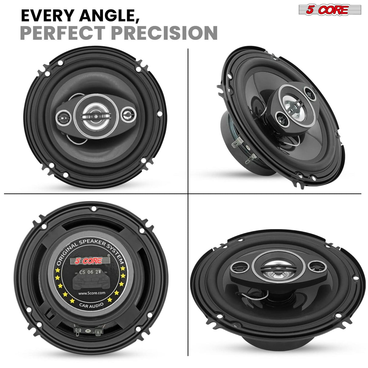 5Core Coaxial Car Door Speakers 6” 4Pcs 500W 4Ohm 2 Way Component Subwoofer Audio w Super Tweeter