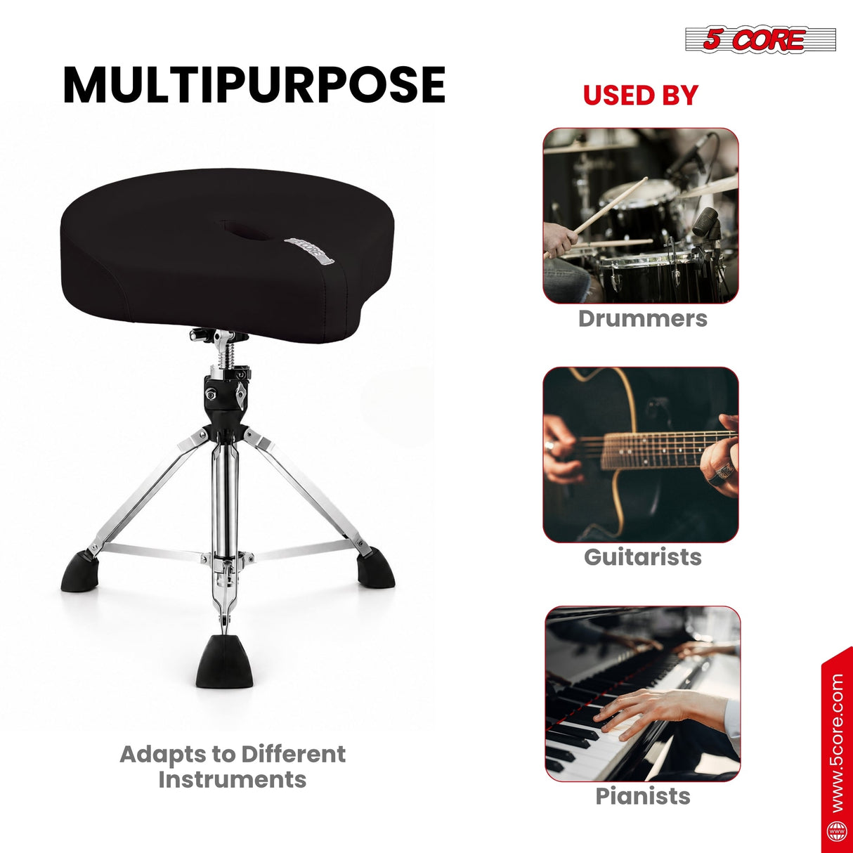 5 Core Drum Throne w 4.5" Padded Stool Adjustable Drummer Chair