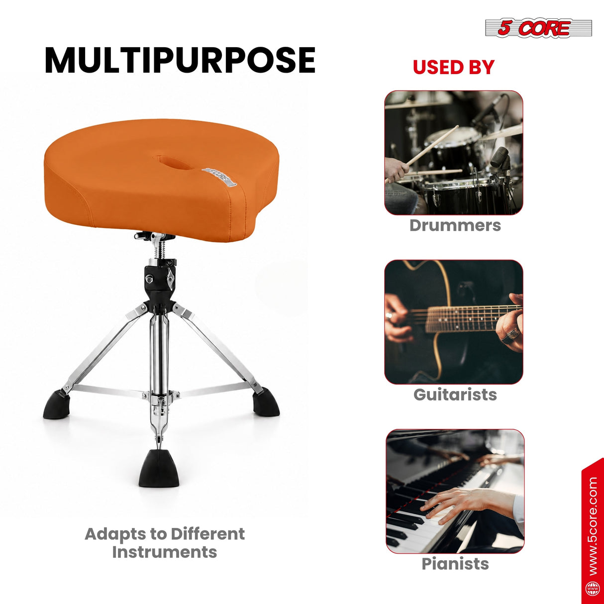 5 Core Drum Throne w 4.5" Padded Stool Adjustable Drummer Chair