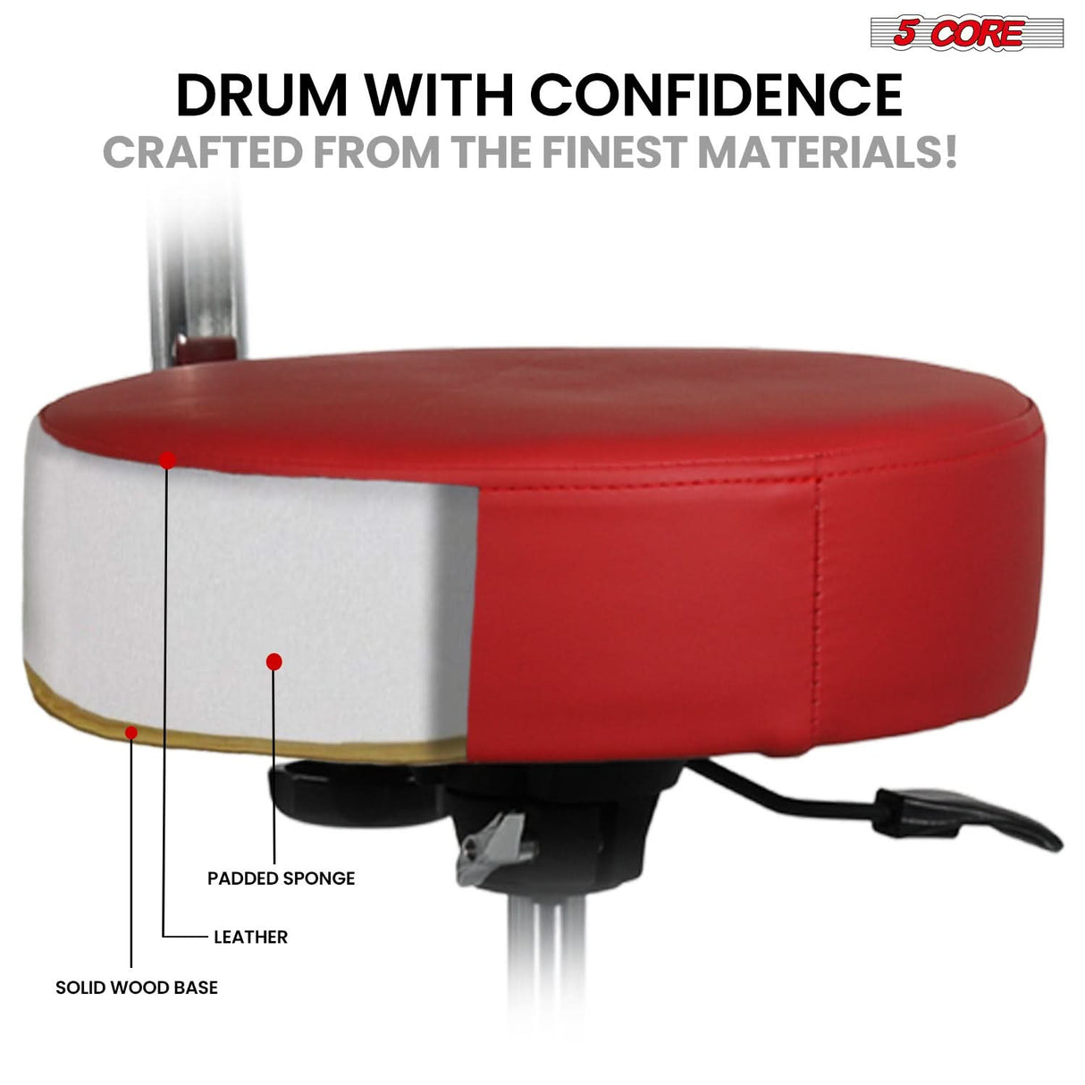 5 Core Drum Throne w Backrest 4" Padded Stool Airlift Adjustable 25.5" Drummer Chair 441Lb Capacity