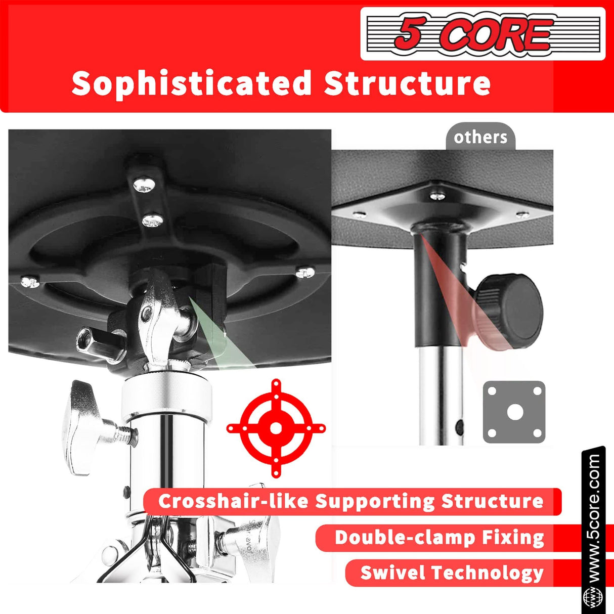 Heavy-duty saddle style padded drum throne by 5Core for all ages