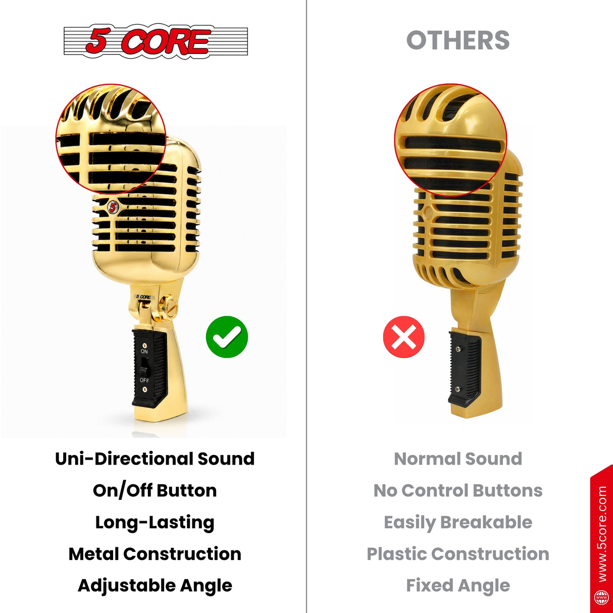 5Core Vintage Microphone Classic Dynamic Professional XLR Studio Retro Style Mic Gold