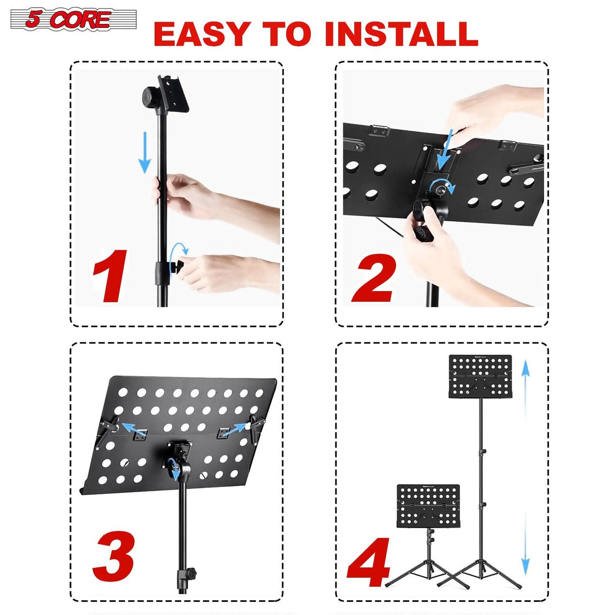 5 Core Music Stand Adjustable Desktop Book Stands Portable Sheet Holder All Metal Foldable Bookstand