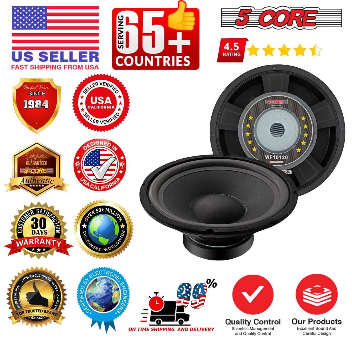 5 Core 10 Inch Guitar Speaker Replacement 600W 8 Ohm Low Distortion for Electric Guitar Amp Cabinet