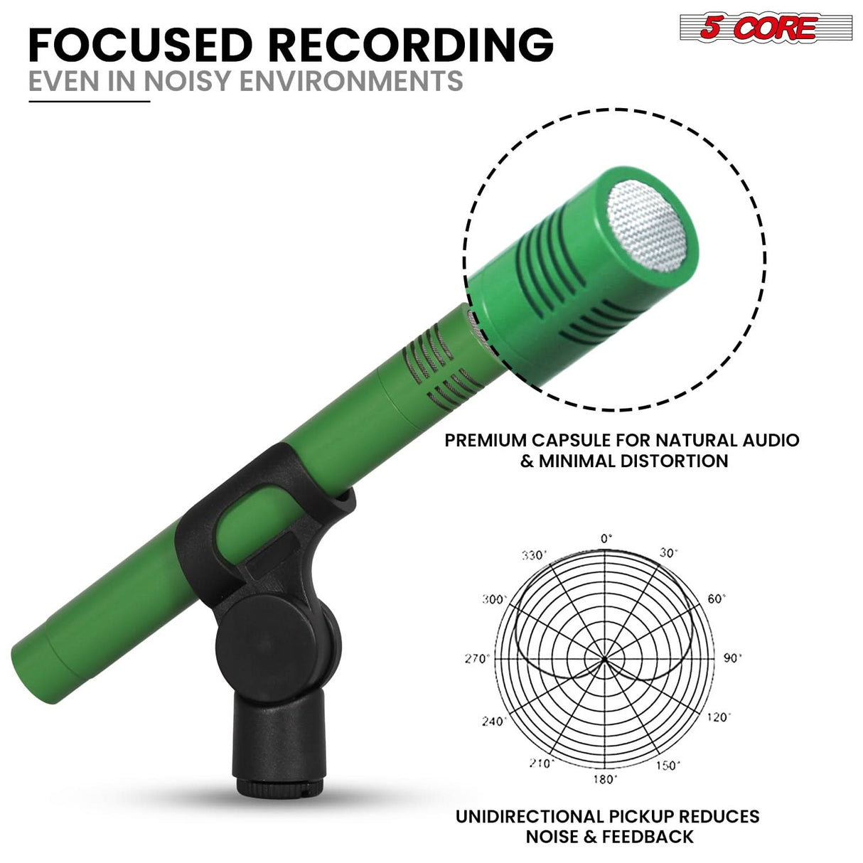 5 Core Drum Microphone Kit 7Pc All Metal Drummer Mics Tom/Snare & Cymbals Wired Instrument Drums Set