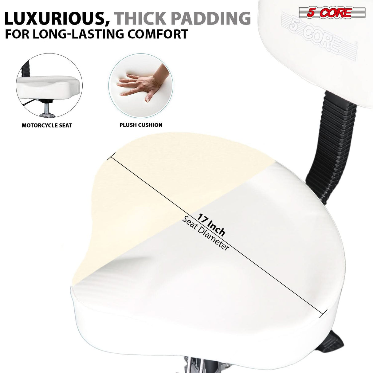 5 Core Drum Throne w Backrest 4" Padded Stool Adjustable 24.5" Drummer Chair w 441Lb Capacity