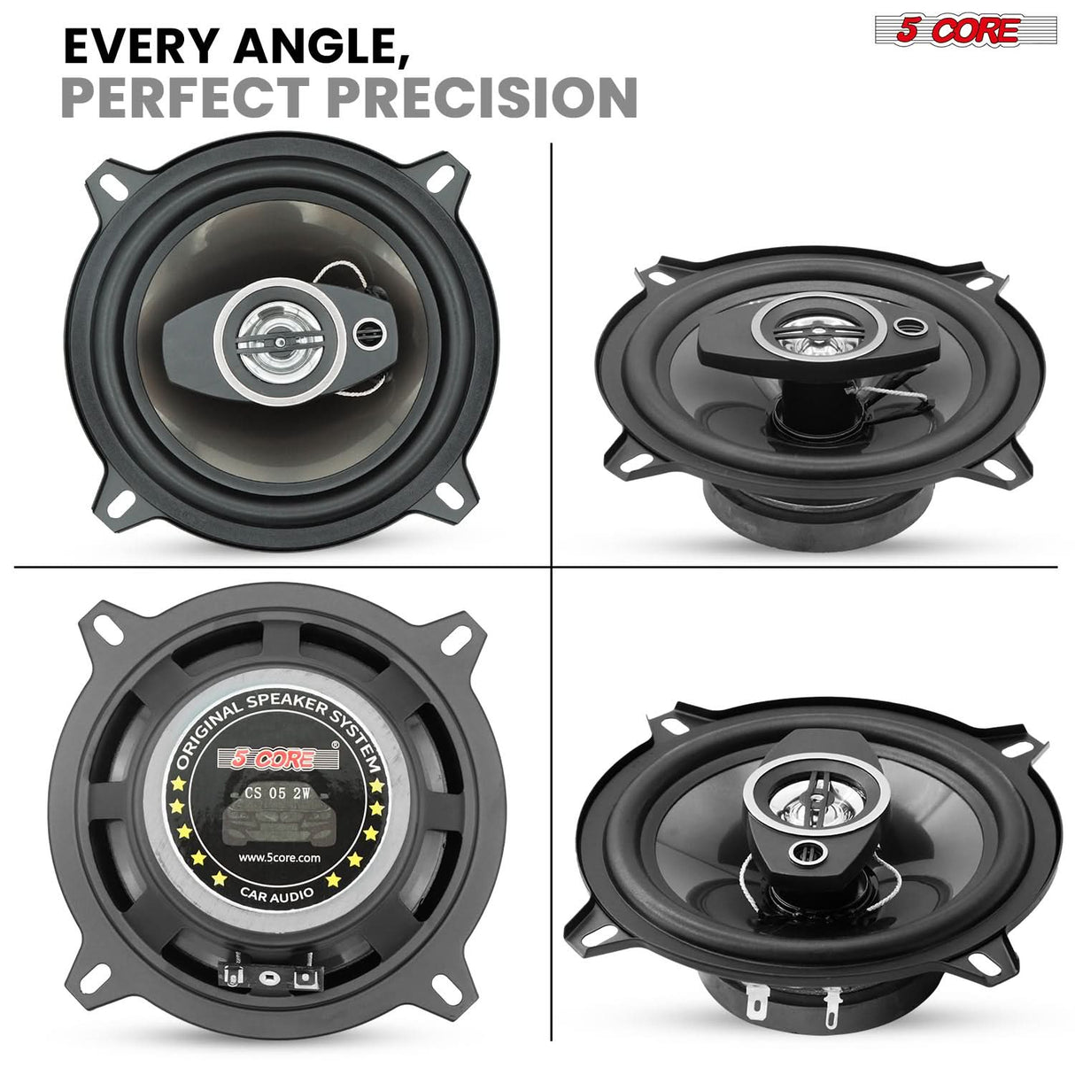 5Core Coaxial Car Door Speakers 5” 4Pcs 350W 4Ohm 2 Way Component Subwoofer Audio w Super Tweeter